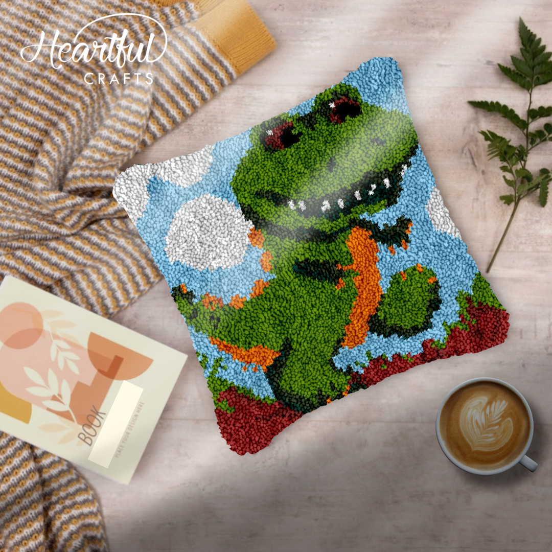 Scary Dino Latch Hook Pillowcase by Heartful Crafts