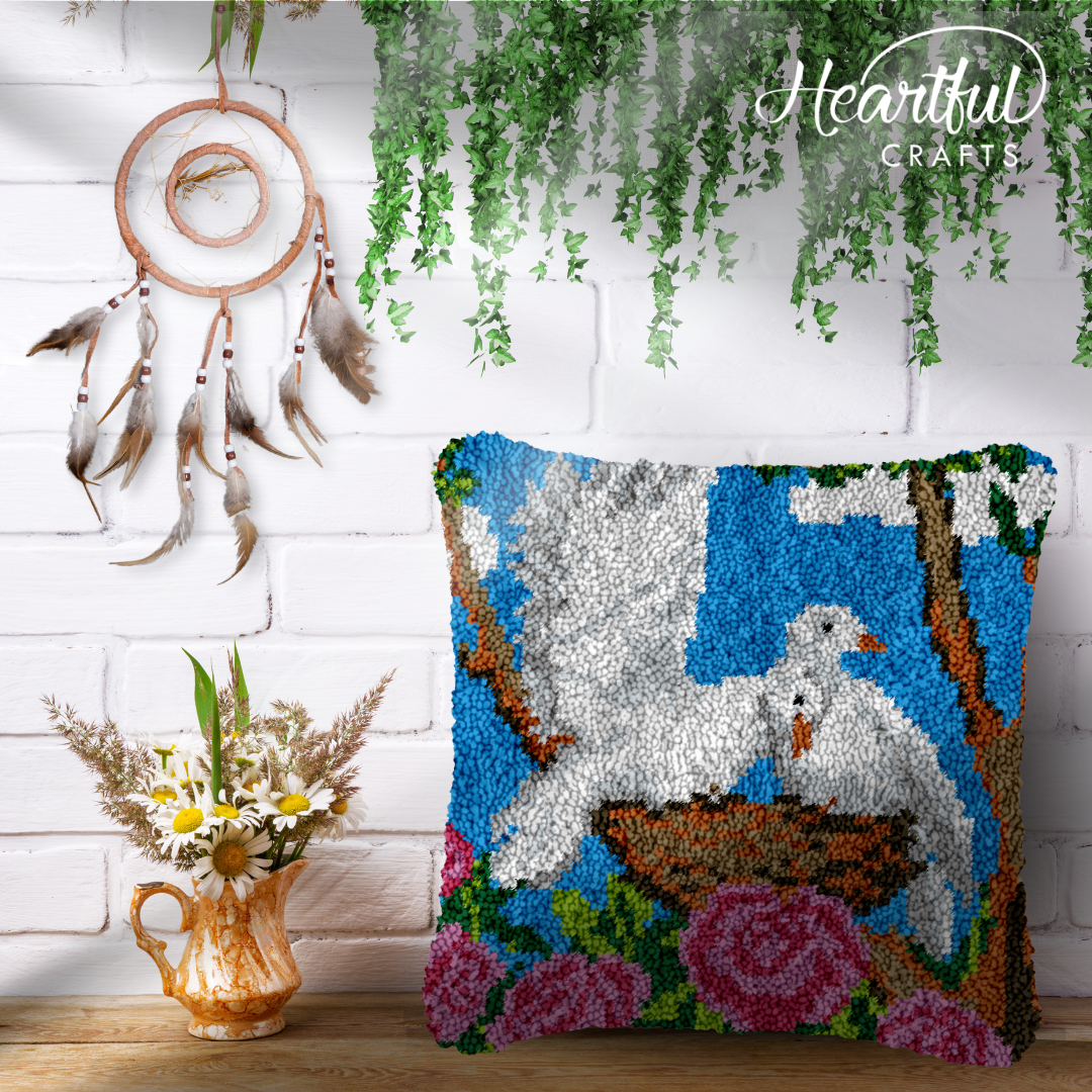 Watching the Nest Latch Hook Pillowcase by Heartful Crafts