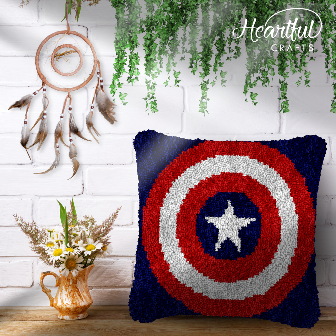 Captain Shield Latch Hook Pillowcase by Heartful Crafts
