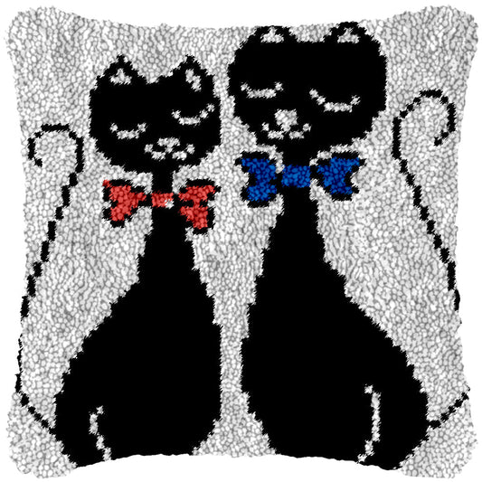 Black Cat Couple Latch Hook Pillowcase by Heartful Crafts