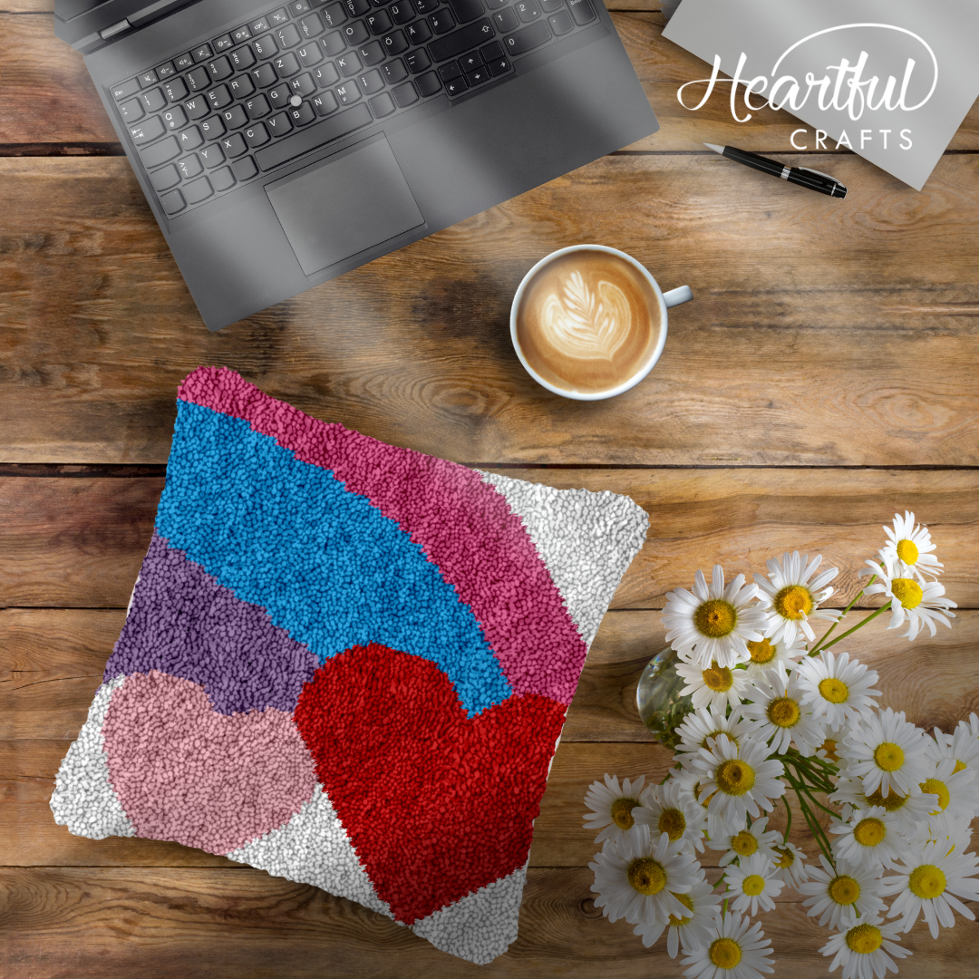 Red Heart Purple Rainbow Latch Hook Pillowcase by Heartful Crafts
