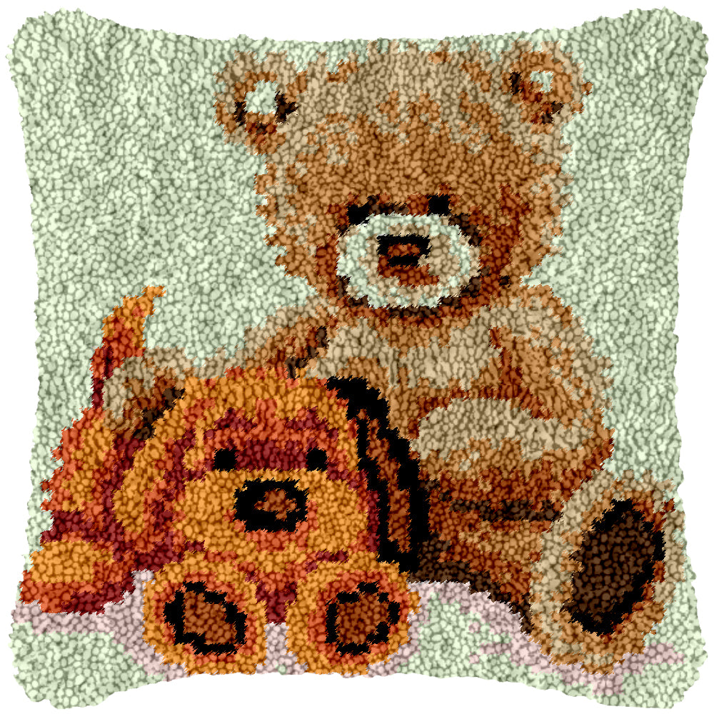 Teddy and Pup Latch Hook Pillowcase by Heartful Crafts