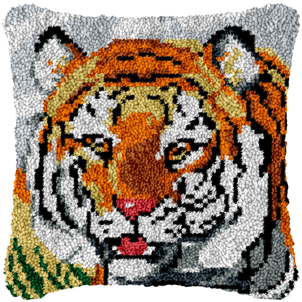 Happy Tiger Latch Hook Pillowcase by Heartful Crafts