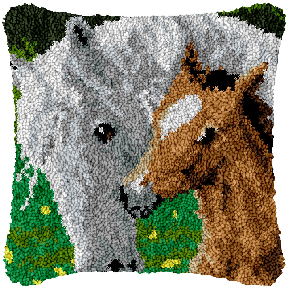 White Mare and Foal Latch Hook Pillowcase by Heartful Crafts