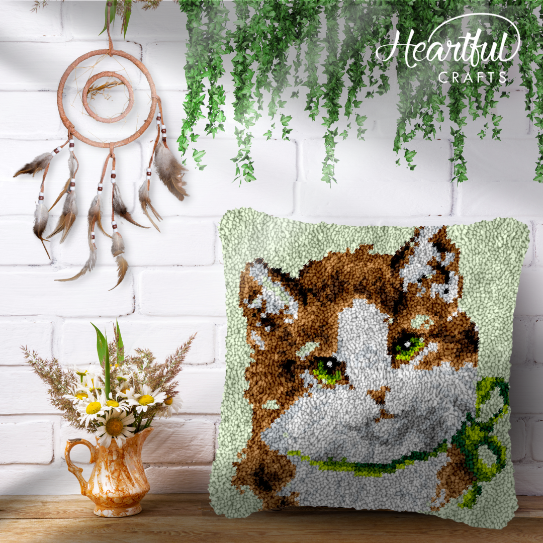 Adorable Green Latch Hook Pillowcase by Heartful Crafts