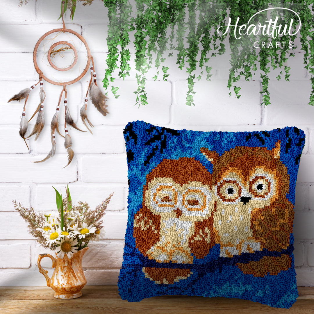 Dozing Owls Latch Hook Pillowcase by Heartful Crafts