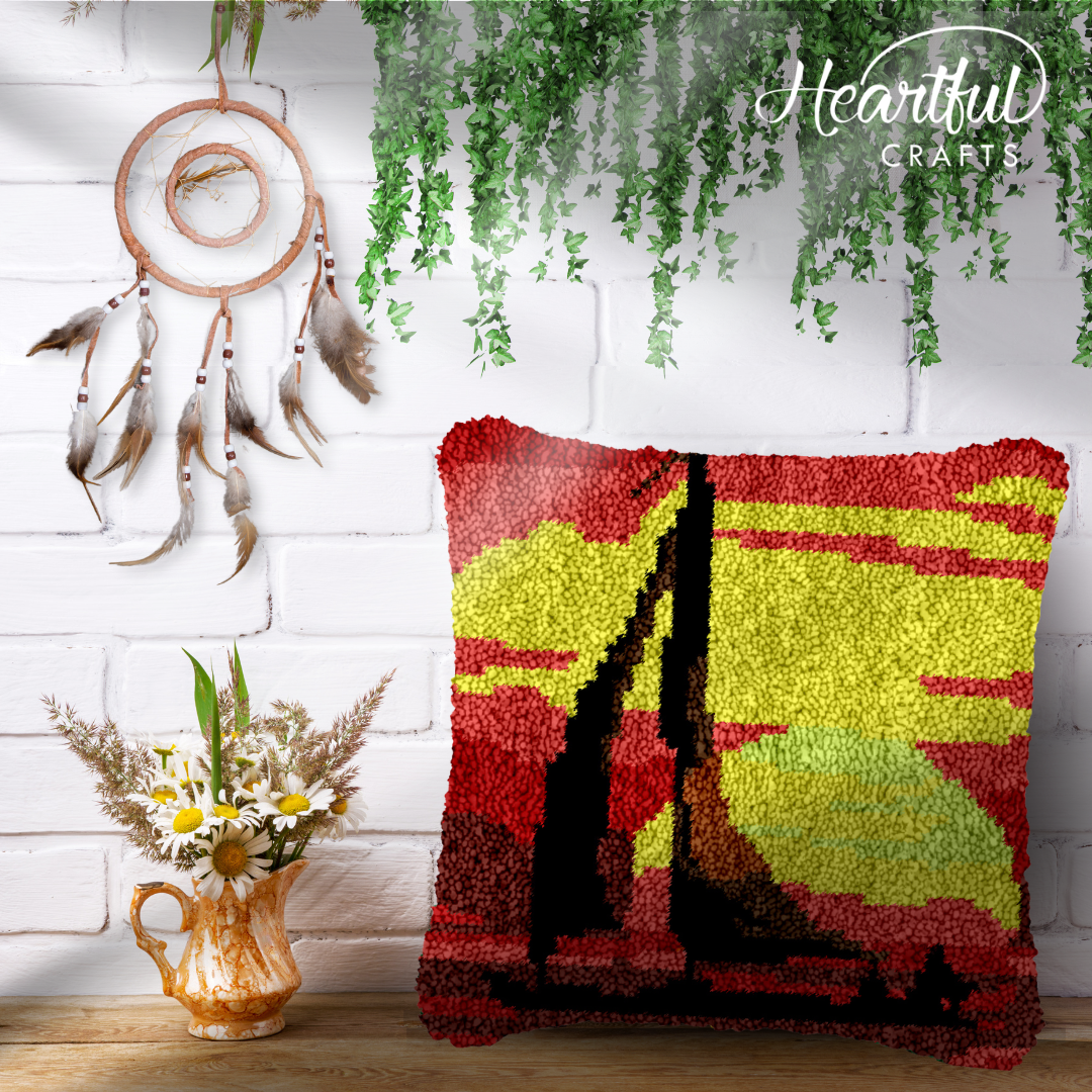 Sunset Sail Latch Hook Pillowcase by Heartful Crafts