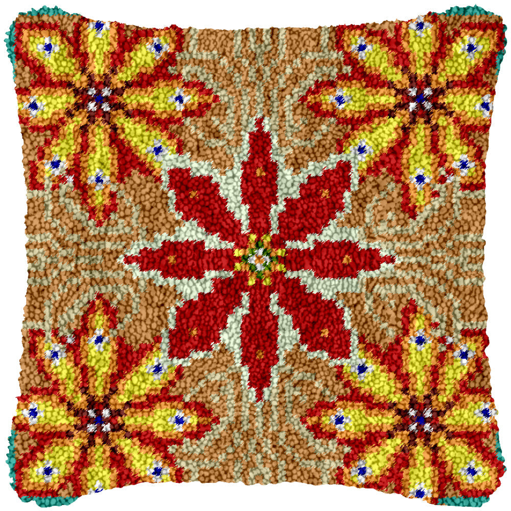 Red Flower Pattern Latch Hook Pillowcase by Heartful Crafts
