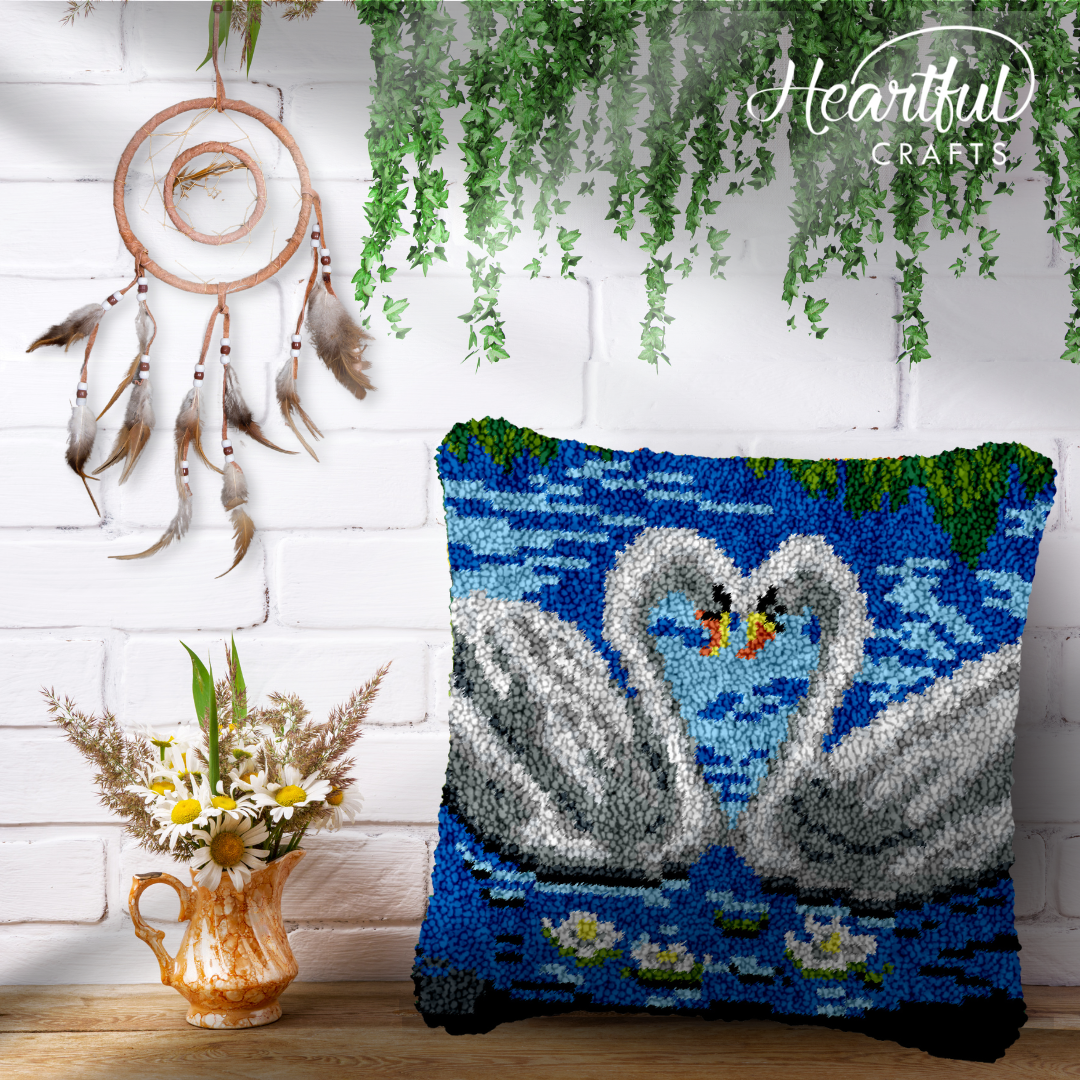 Romantic Swans Latch Hook Pillowcase by Heartful Crafts