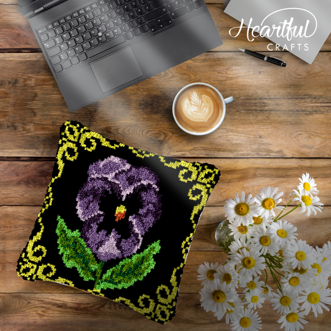 Purple Iris Flower Latch Hook Pillowcase by Heartful Crafts