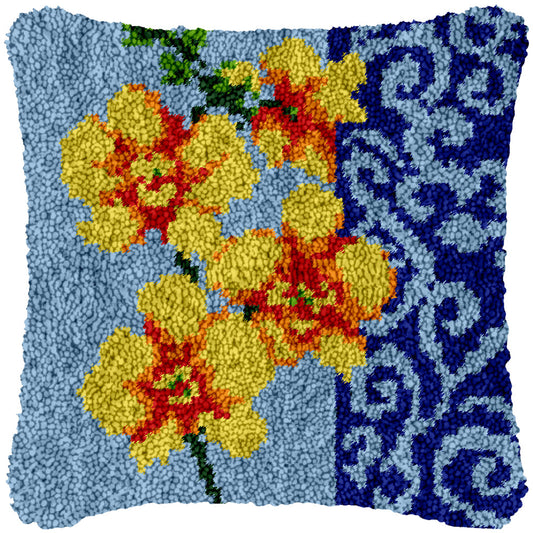 Blue Floral Pattern Latch Hook Pillowcase by Heartful Crafts