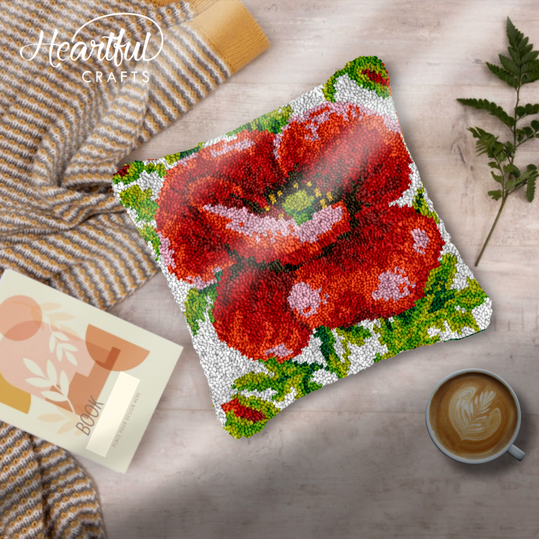 Scarlet Poppy Latch Hook Pillowcase by Heartful Crafts