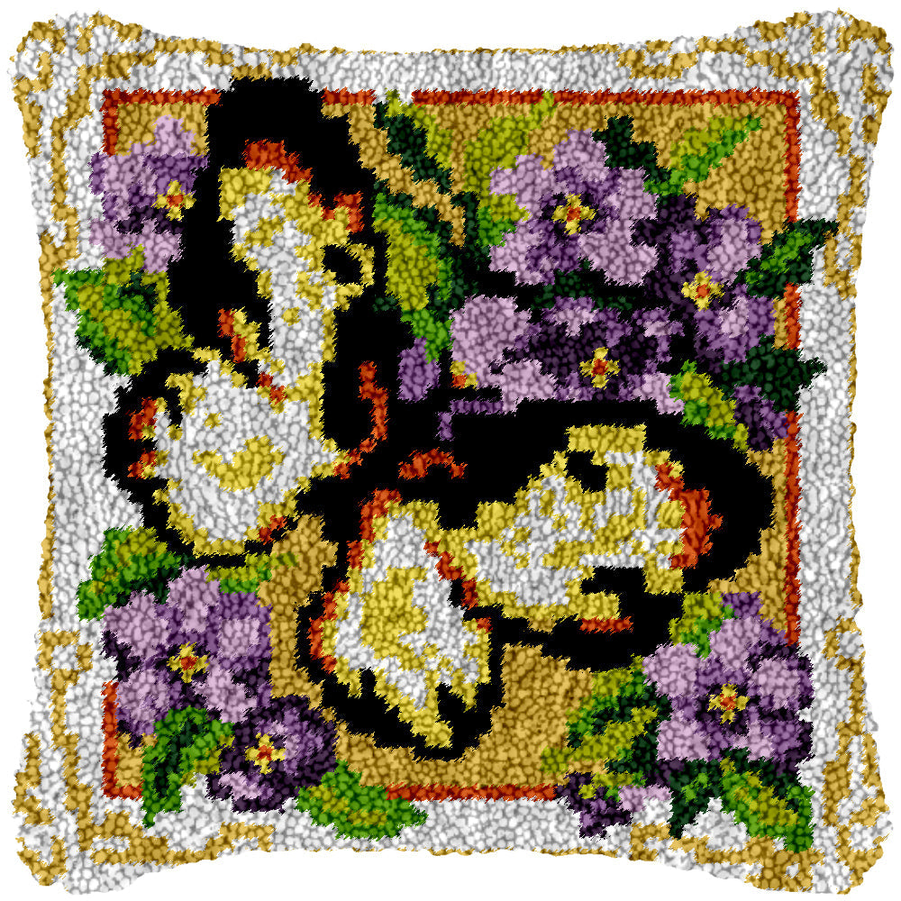 Gold Purple Butterfly Latch Hook Pillowcase by Heartful Crafts