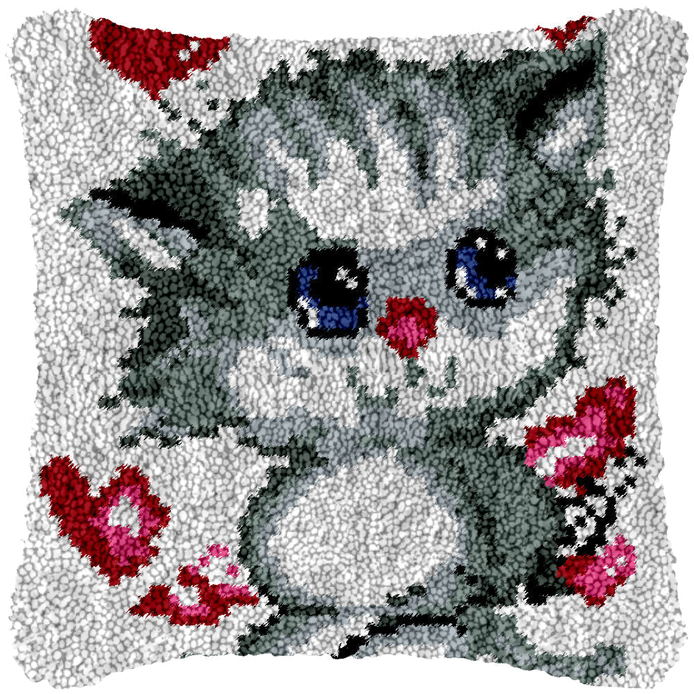 Hiding Kitten Latch Hook Pillowcase by Heartful Crafts