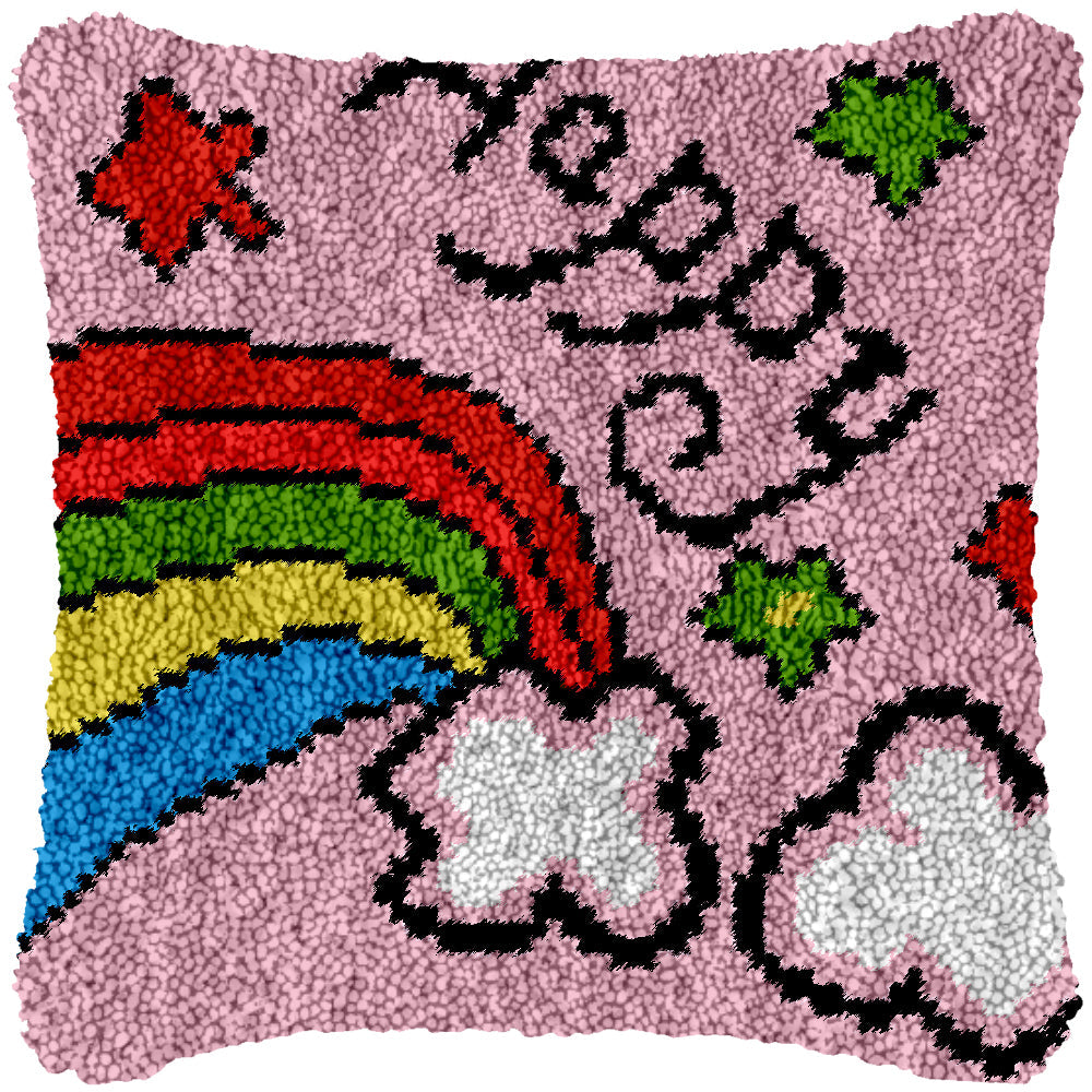 Happy Rainbow Latch Hook Pillowcase by Heartful Crafts