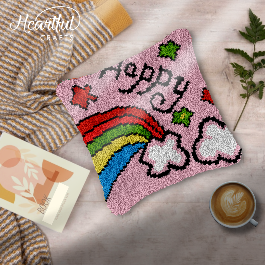 Happy Rainbow Latch Hook Pillowcase by Heartful Crafts