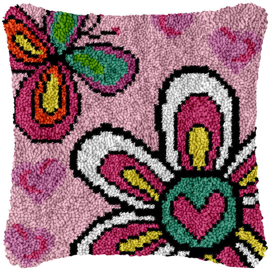 Flower Butterfly Heart Latch Hook Pillowcase by Heartful Crafts