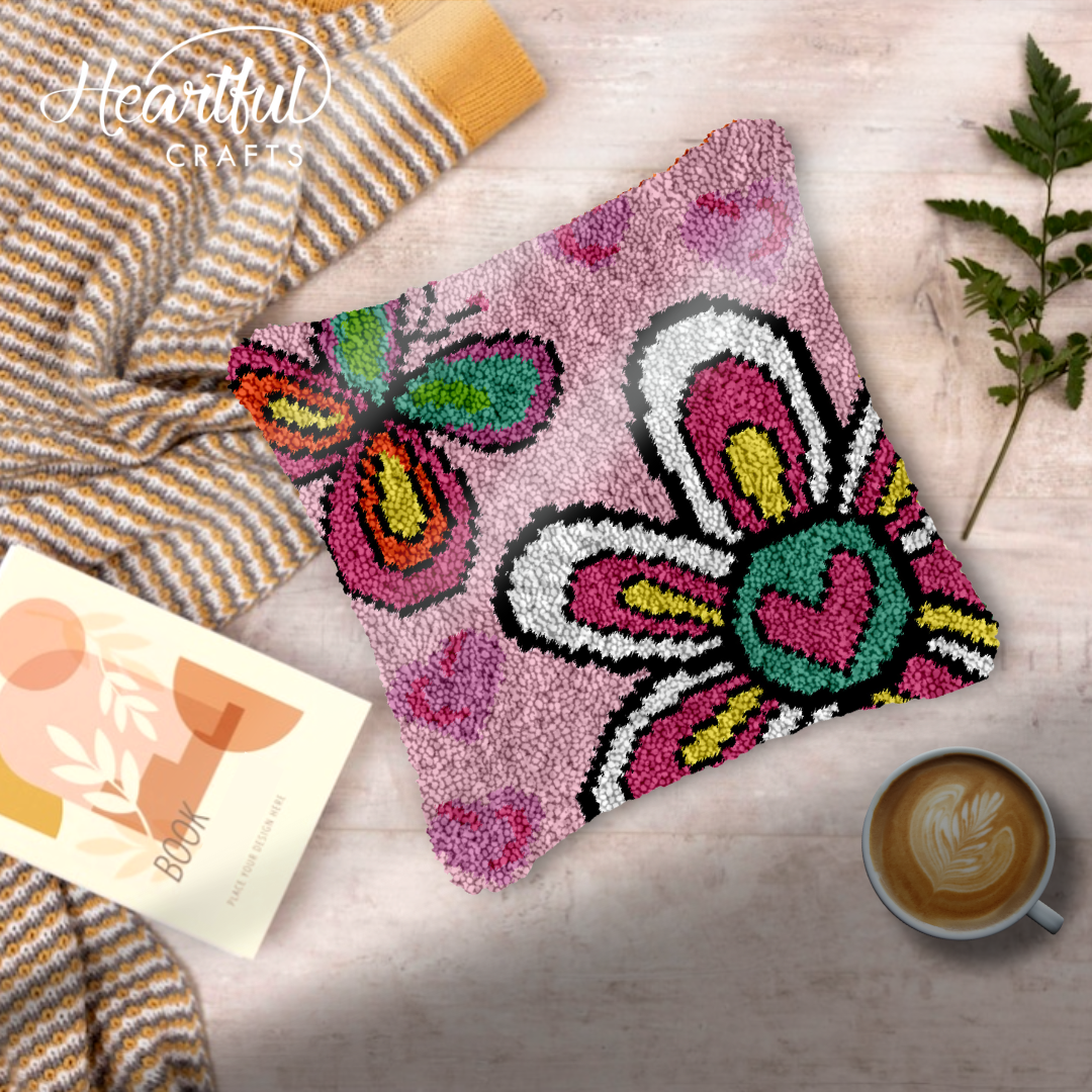 Flower Butterfly Heart Latch Hook Pillowcase by Heartful Crafts