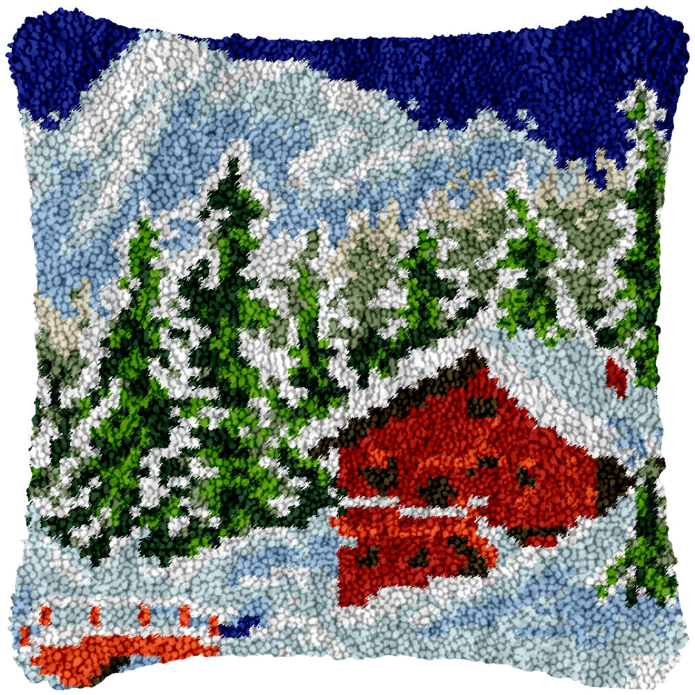 Snow Cabin Latch Hook Pillowcase by Heartful Crafts