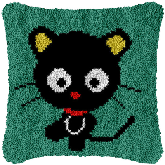Black Cat Kitten Latch Hook Pillowcase by Heartful Crafts
