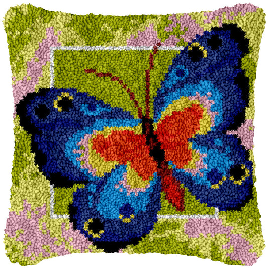Red Blue Butterfly Latch Hook Pillowcase by Heartful Crafts