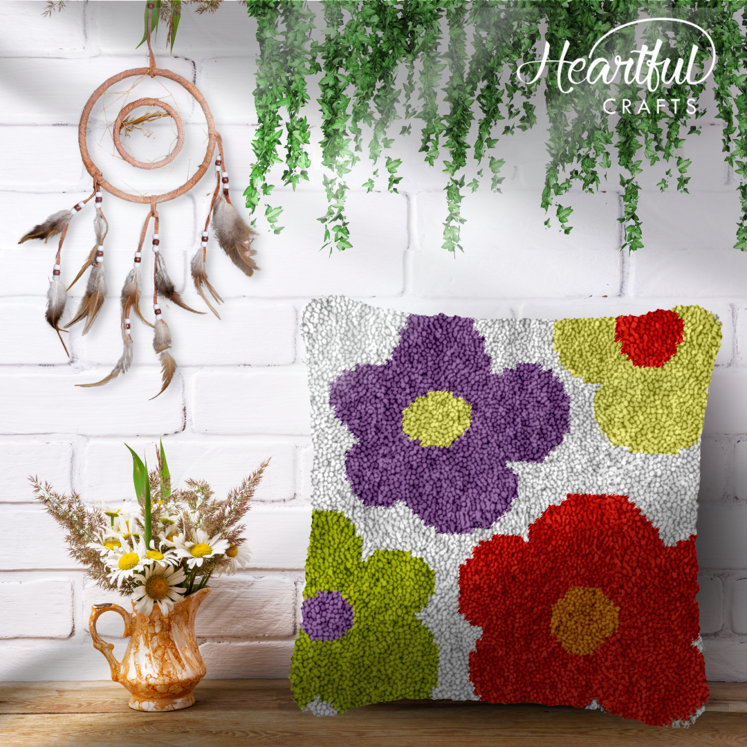 Simple Flower Pattern Latch Hook Pillowcase by Heartful Crafts