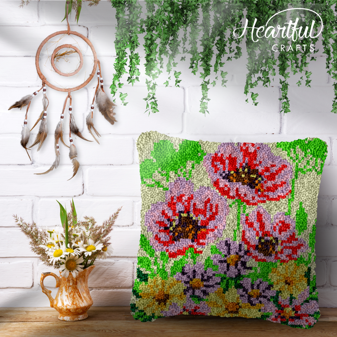 Colorful Bouquet Latch Hook Pillowcase by Heartful Crafts