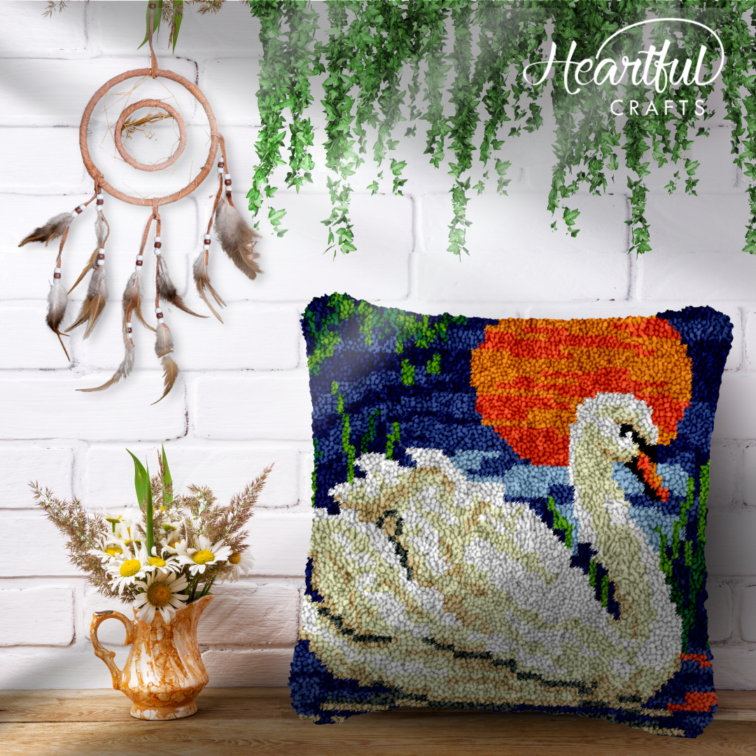 Night Swan Latch Hook Pillowcase by Heartful Crafts