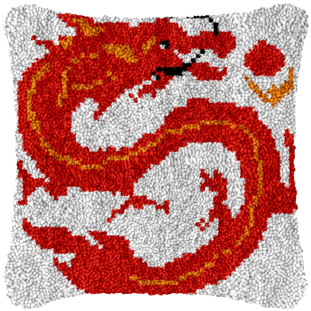 Red Oriental Dragon Latch Hook Pillowcase by Heartful Crafts