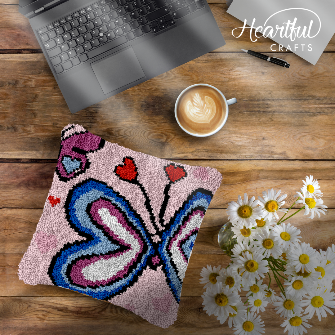 Silly Butterflies Latch Hook Pillowcase by Heartful Crafts