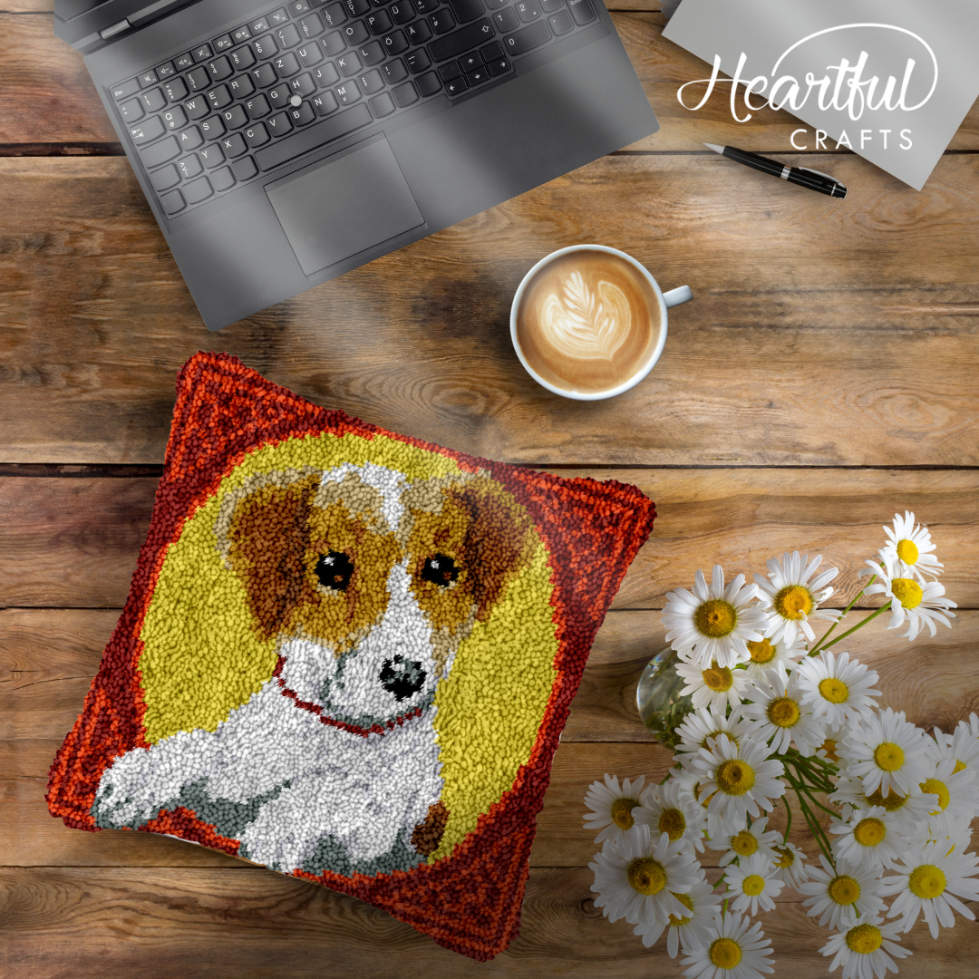 Jack Russell Pup Latch Hook Pillowcase by Heartful Crafts