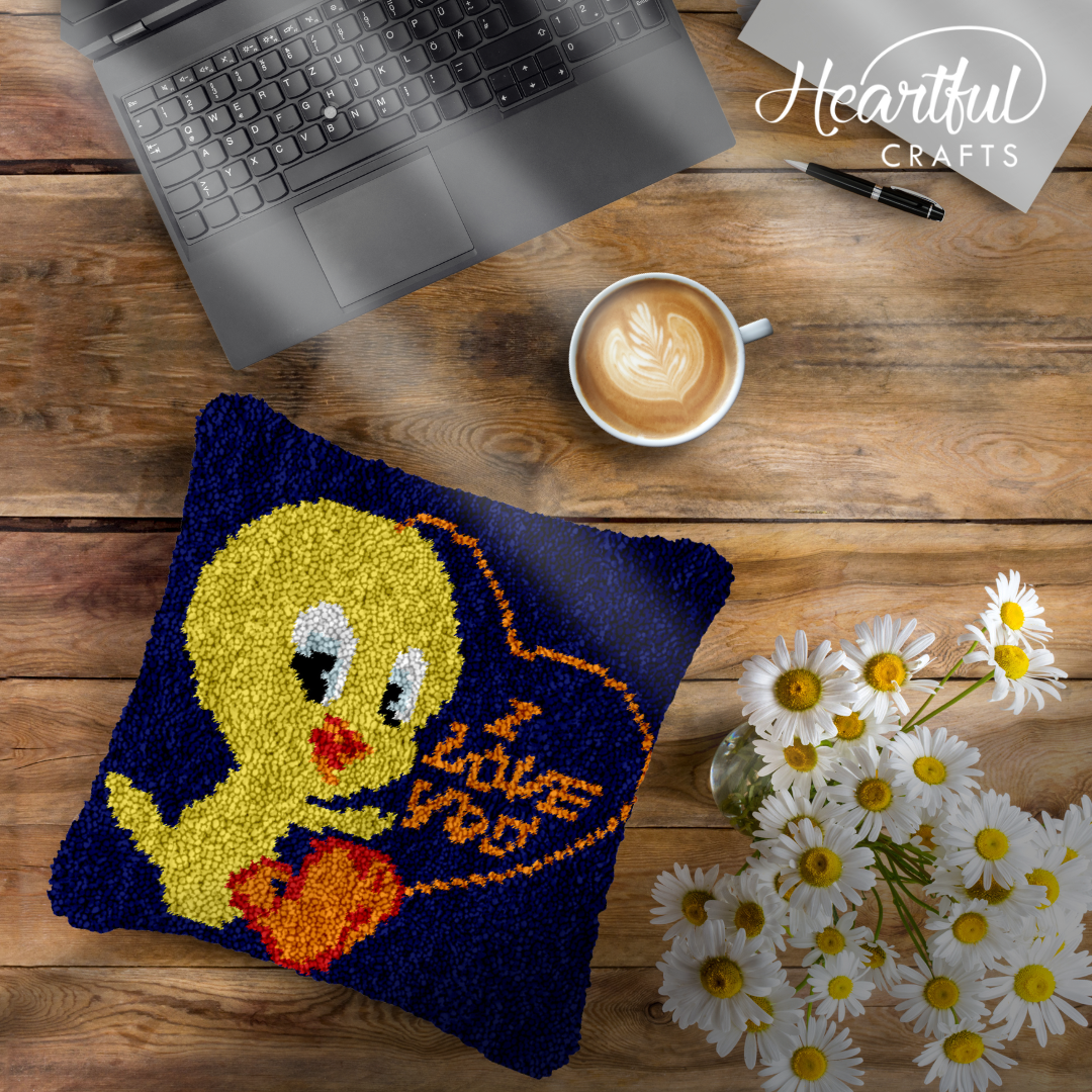 Love Tweety Latch Hook Pillowcase by Heartful Crafts