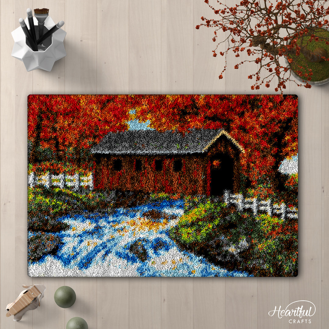 By the River (Autumn) Latch Hook Rug by Heartful Crafts