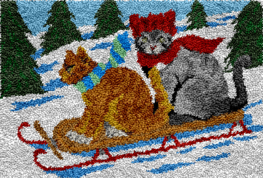 Cat Sled Latch Hook Rug by Heartful Crafts
