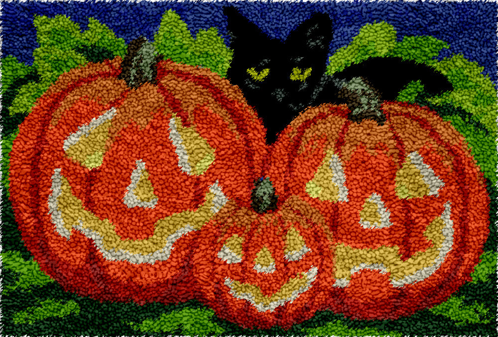 3 Pumpkins and a Guardian Latch Hook Rug by Heartful Crafts