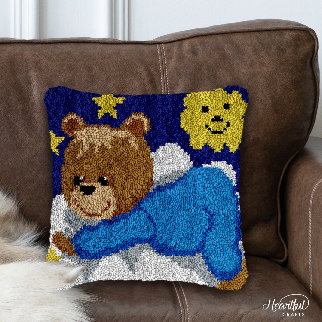 Baby Bear (Blue) - Latch Hook Pillowcase Kit - DIY Latch Hook