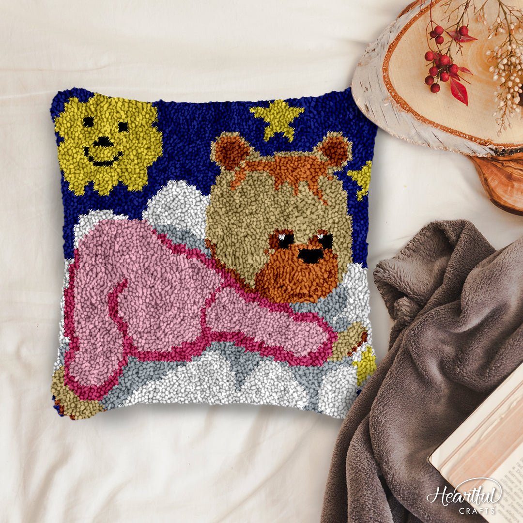 Baby Bear (Pink) - Latch Hook Pillowcase Kit - DIY Latch Hook