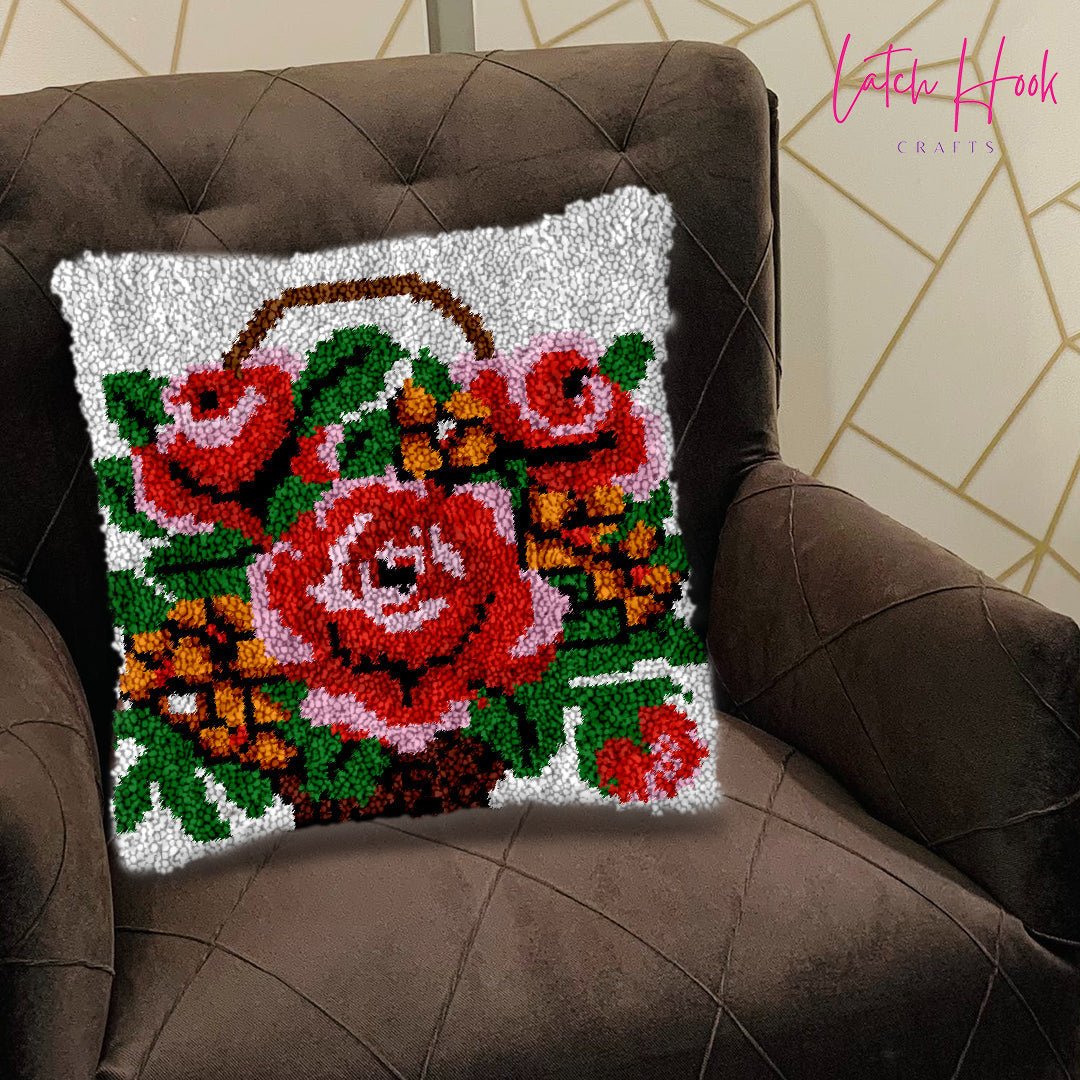 Basket of Roses - Latch Hook Pillowcase Kit - Latch Hook Crafts