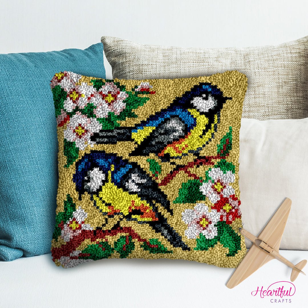 Birds and Flowers - Latch Hook Pillowcase Kit - Latch Hook Crafts