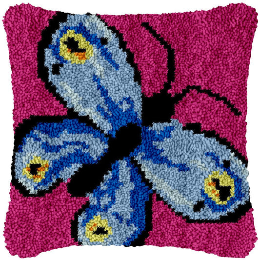 Blue Butterfly - Latch Hook Pillowcase Kit - Latch Hook Crafts