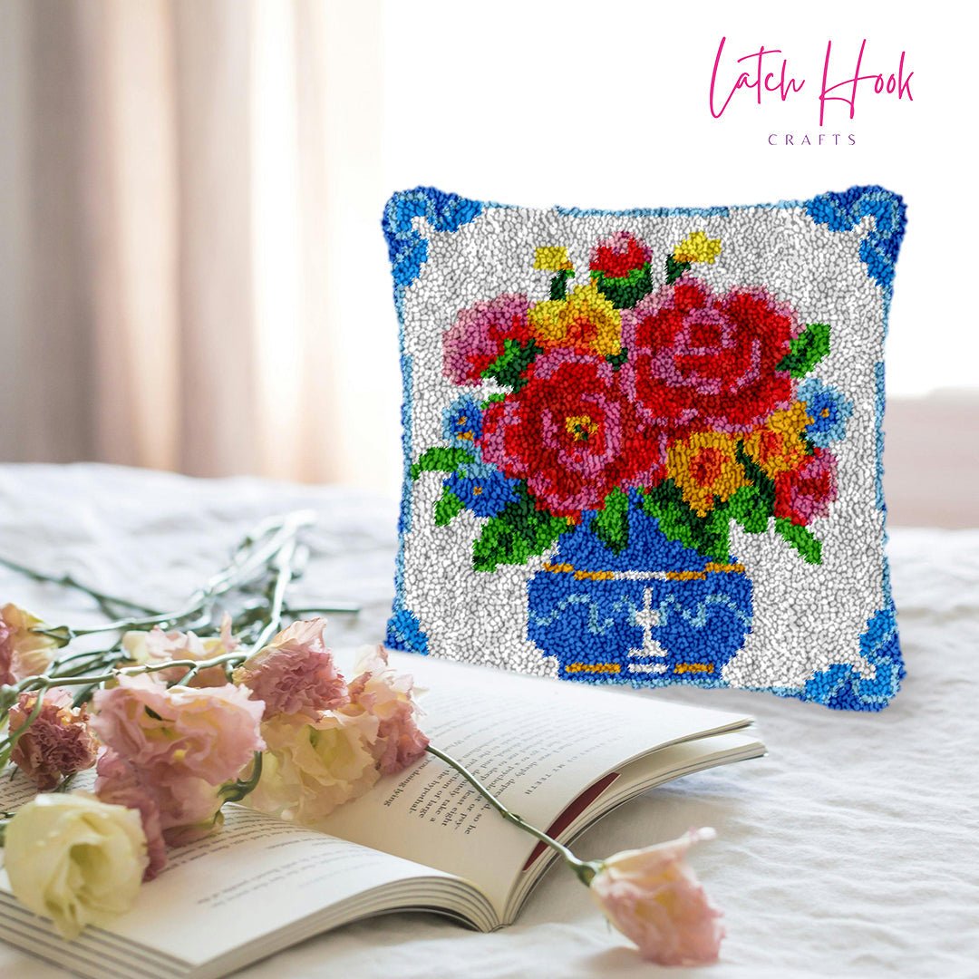 Blue China Bouquet - Latch Hook Pillowcase Kit - Latch Hook Crafts