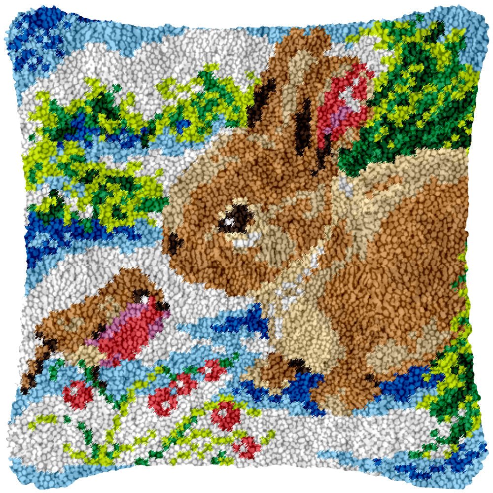 Bunny and Robin - Latch Hook Pillowcase Kit - Latch Hook Crafts