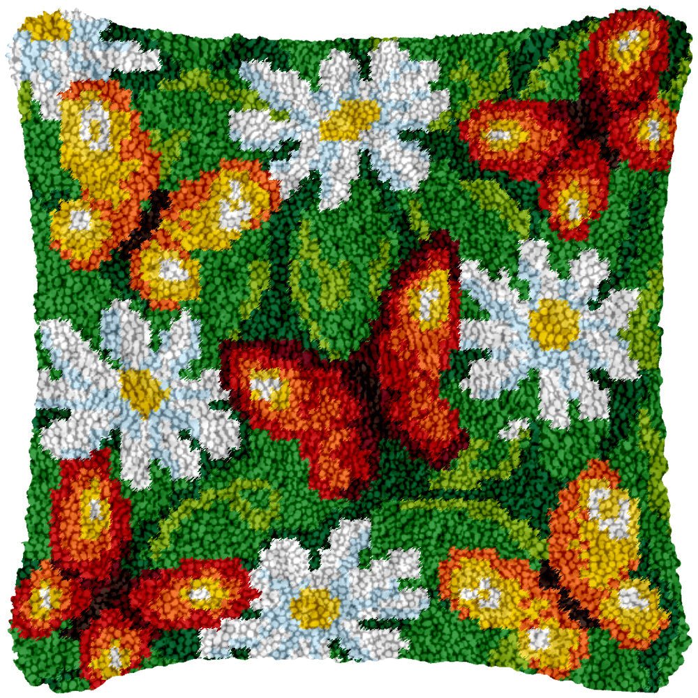Butterfly Flowers - Latch Hook Pillowcase Kit - diy-latch-hook
