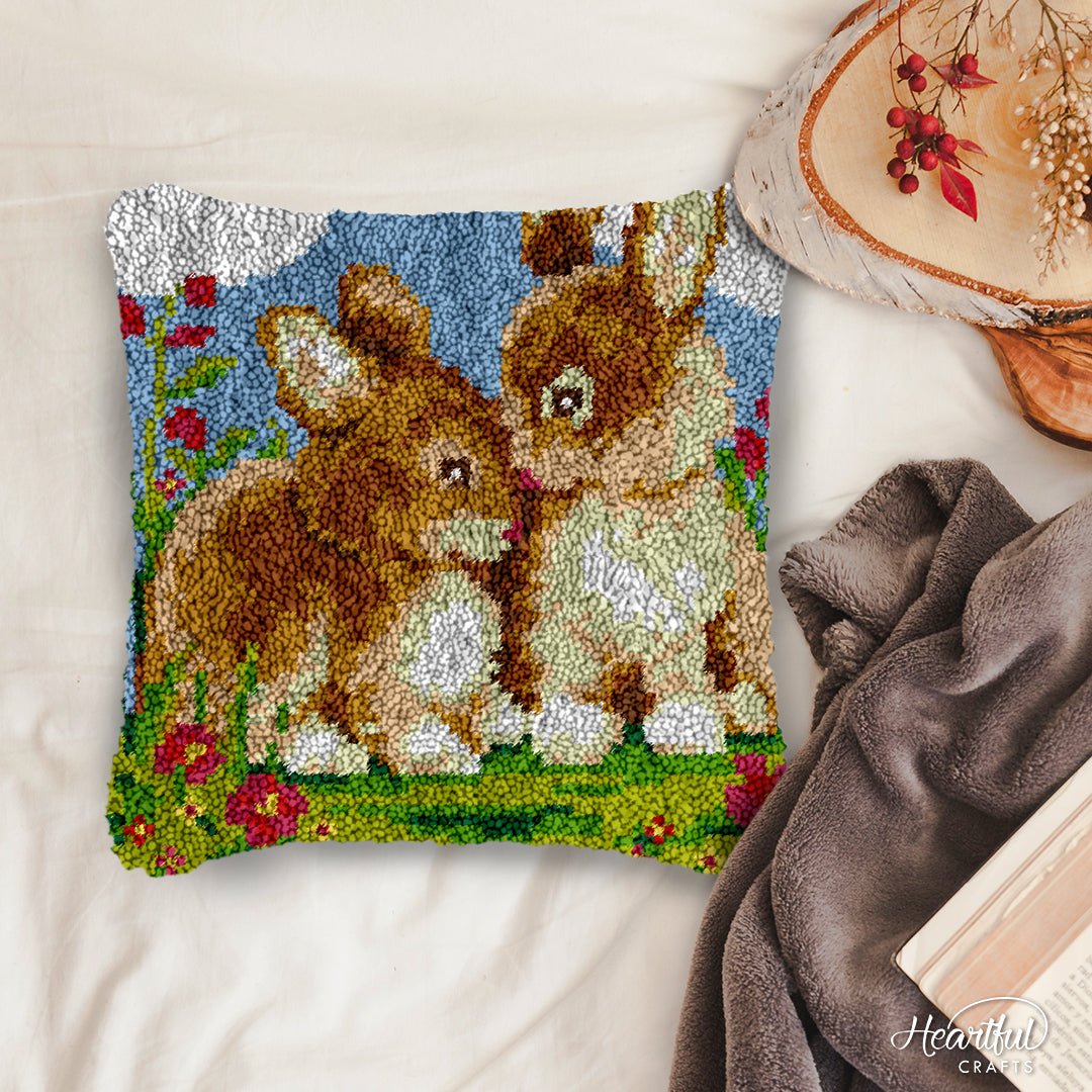 Charming Bunnies - Latch Hook Pillowcase Kit - DIY Latch Hook