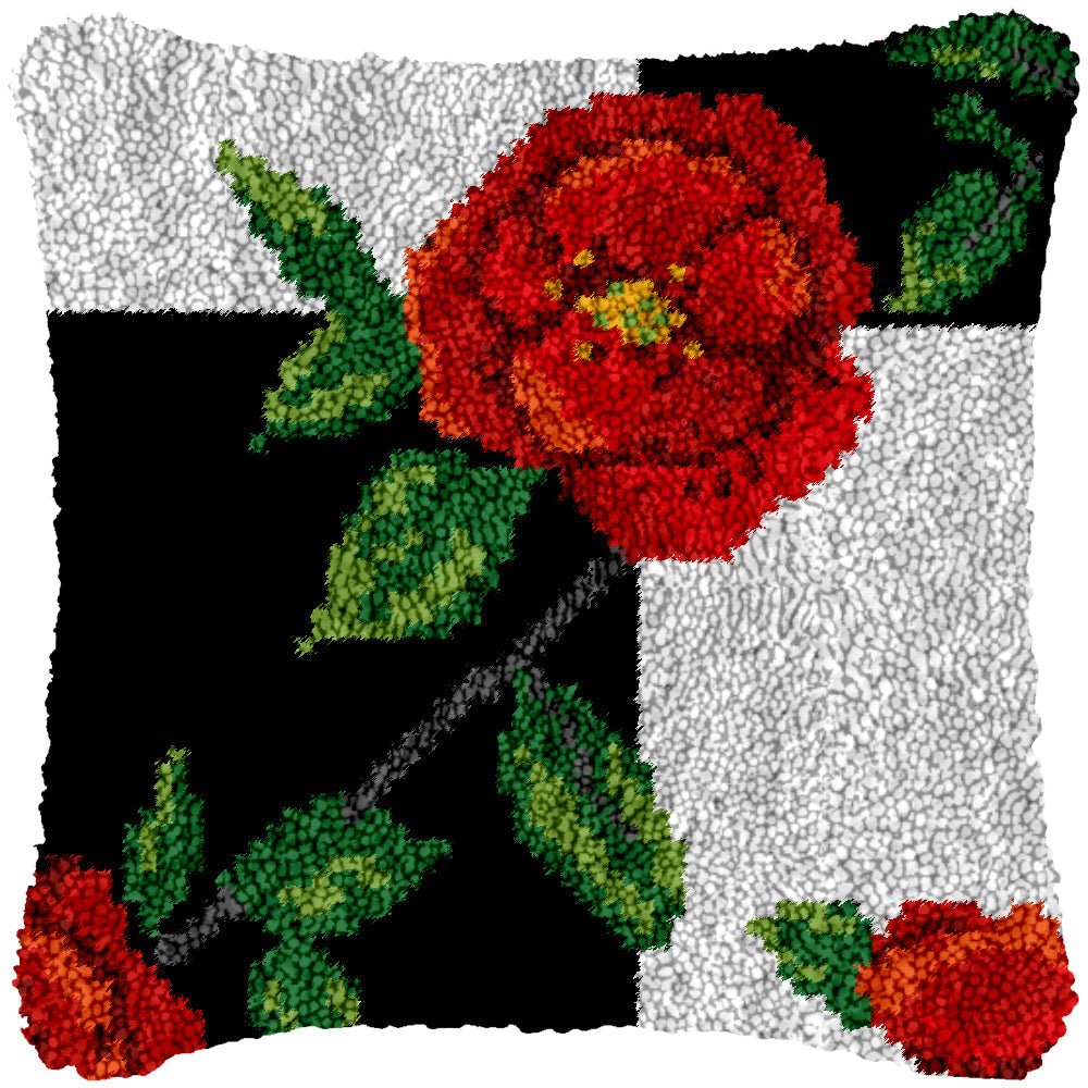 Checkered Rose - Latch Hook Pillowcase Kit - Latch Hook Crafts