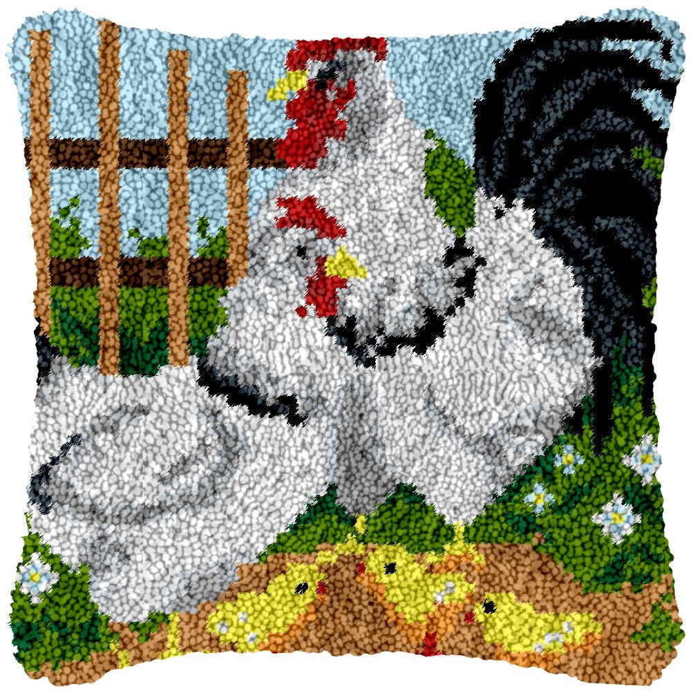 Chicken Family - Latch Hook Pillowcase Kit - Latch Hook Crafts
