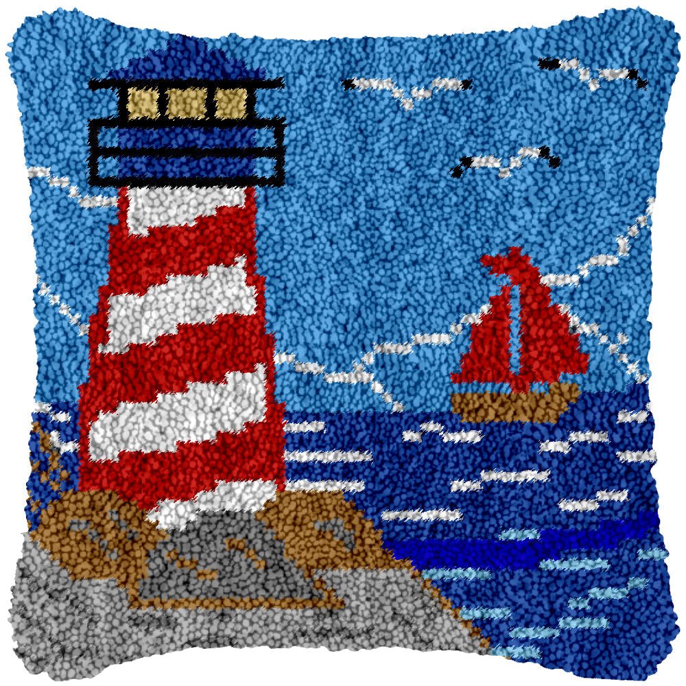 Coastal Lighthouse - Latch Hook Pillowcase Kit - DIY Latch Hook