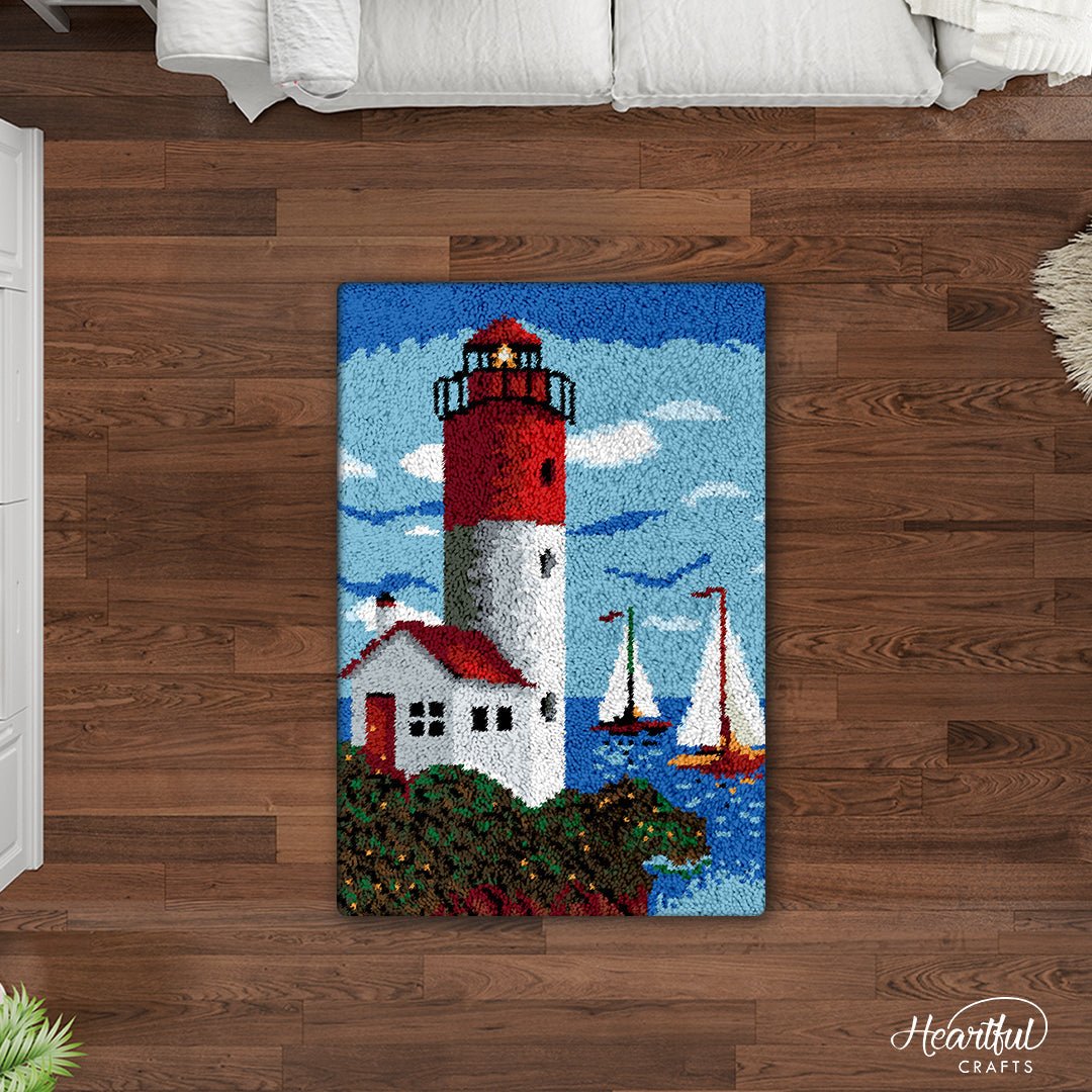 Coastal Lighthouse DIY Latch Hook Rug Making Kit For Adults Latch