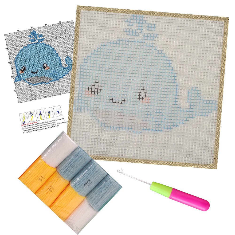 Cute Baby Whale - Latch Hook Kit for Kids - diy-latch-hook