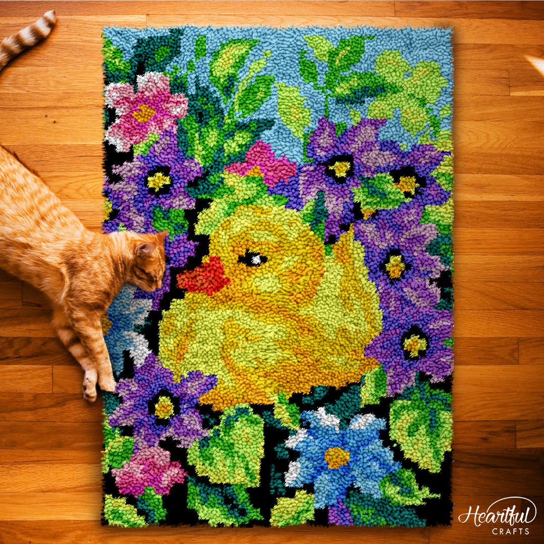 Ducky and Petunias - Latch Hook Rug Kit - Latch Hook Crafts